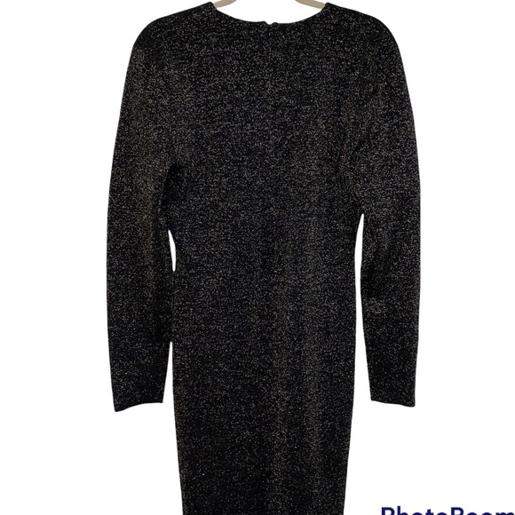 NEW Veronica Beard Sharon Black And Gold Metallic BodyCon Crewneck Sweater Dress - Picture 9 of 15
